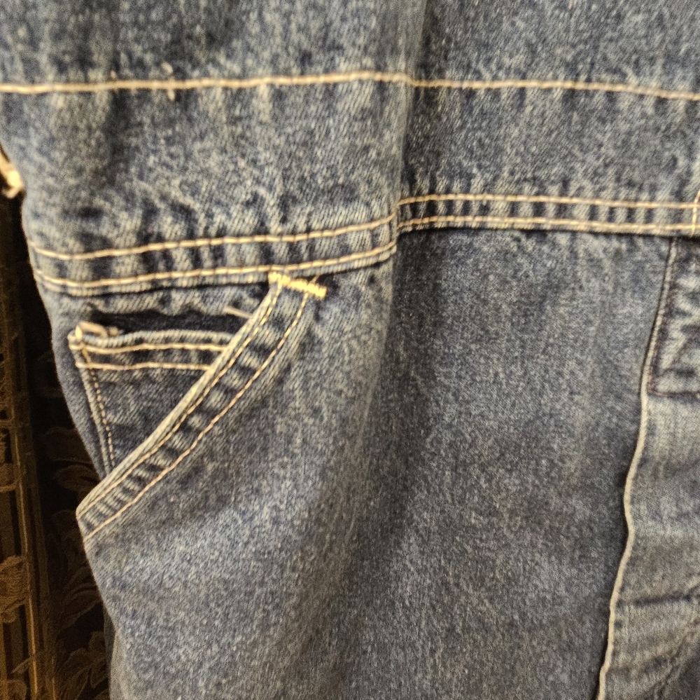 Free People Carhartt Blue Denim Overall Dress with Cream Lace, Handmade - Picture 7 of 8